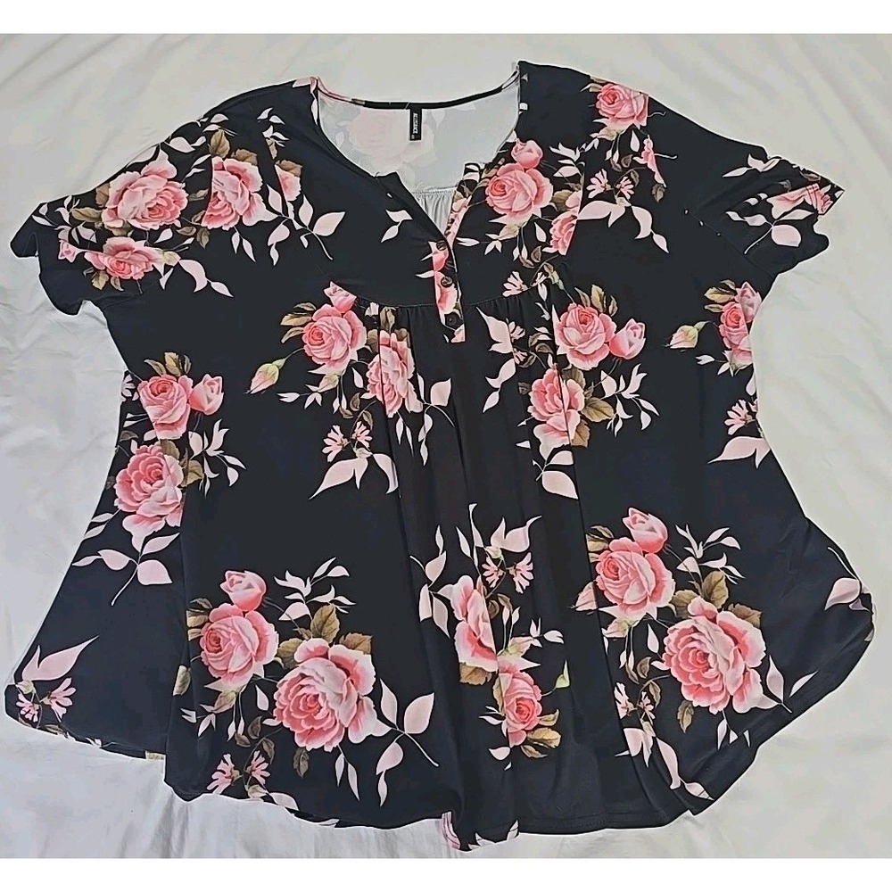 Allegrace‎ Women's 4X Floral Blouse Short-Sleeve